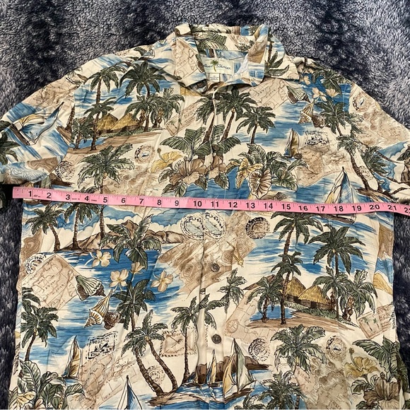 Island Shores Men’s Medium Beige Hawaiian Print Button Front Short Sleeve Shirt - Picture 6 of 7